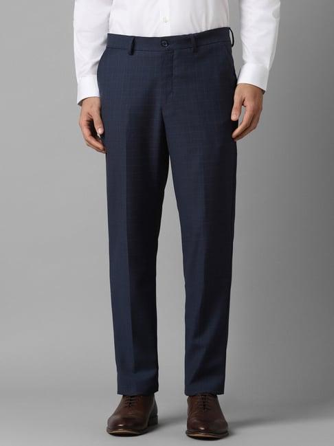 louis philippe navy slim fit checks trousers