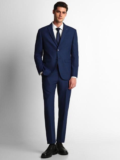 louis philippe navy slim fit checks two piece suit