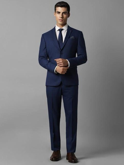 louis philippe navy slim fit checks two piece suit