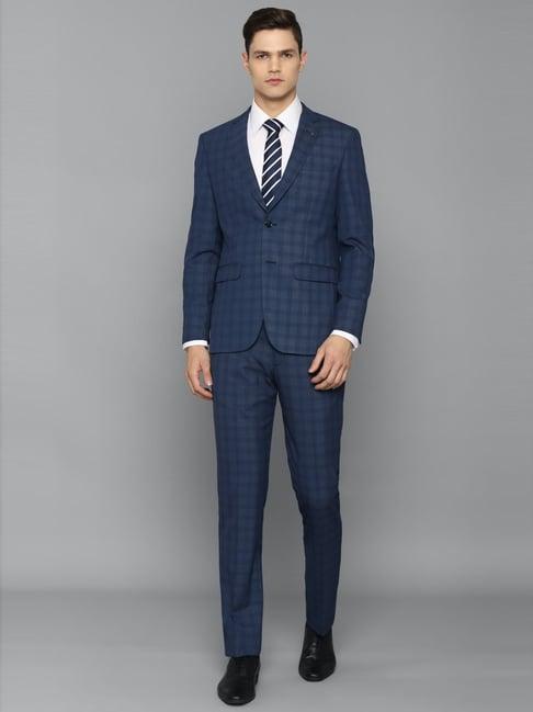 louis philippe navy slim fit checks two piece suit