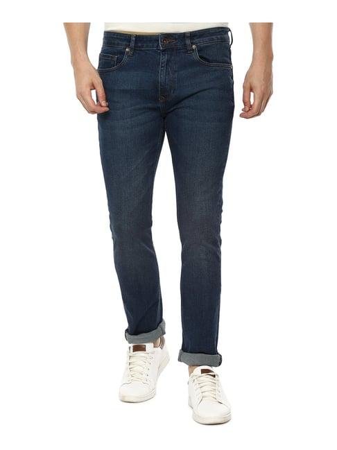 louis philippe navy slim fit lightly washed jeans