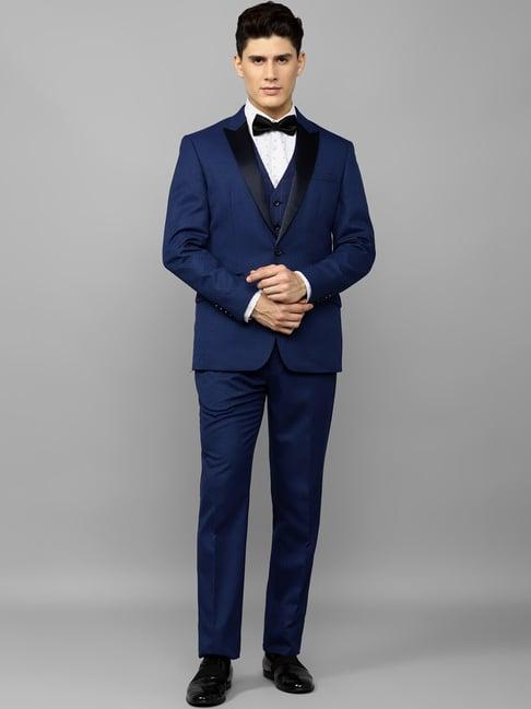 louis philippe navy slim fit peak lapel three piece suit