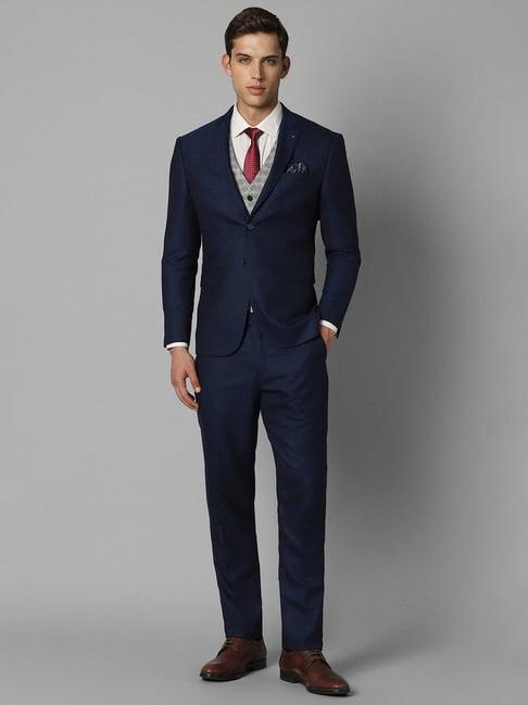 louis philippe navy slim fit printed three piece suit