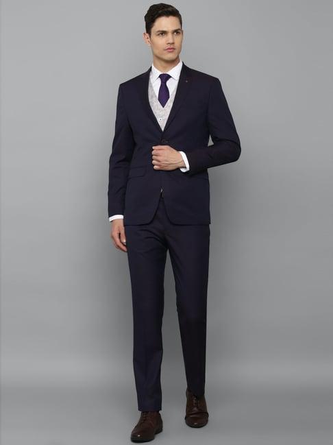 louis philippe navy slim fit printed three piece suit