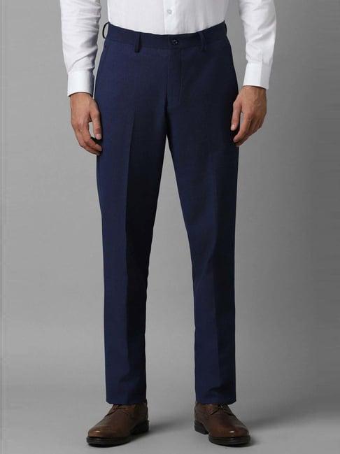 louis philippe navy slim fit self pattern trousers