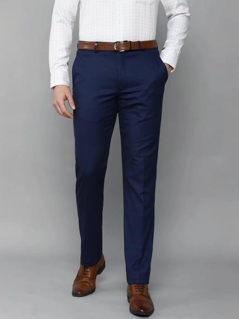 louis philippe navy slim fit self pattern trousers