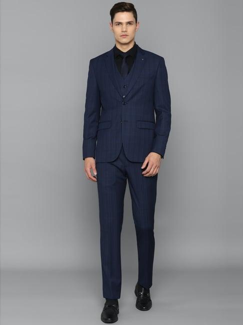 louis philippe navy slim fit striped three piece suit