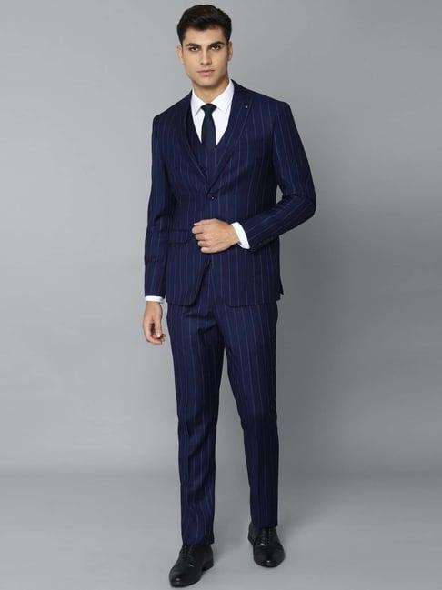 louis philippe navy slim fit striped three piece suit