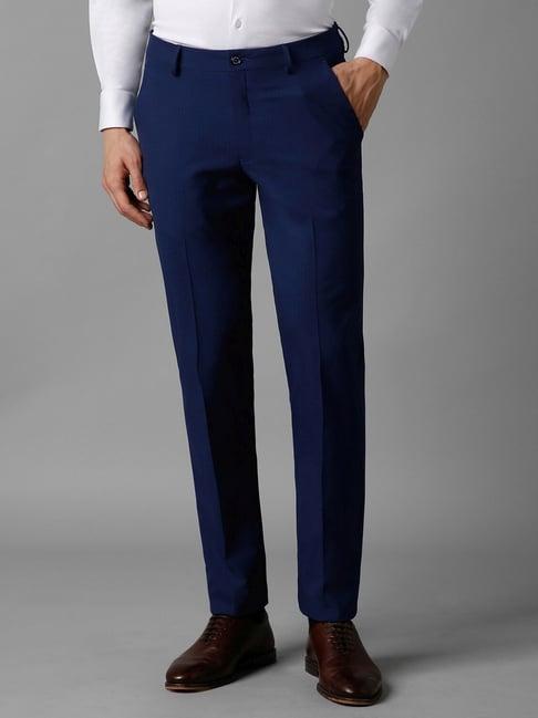 louis philippe navy slim fit striped trousers