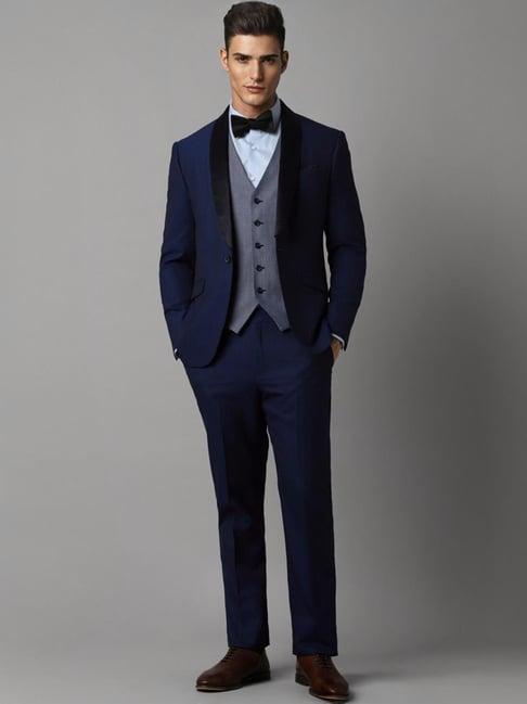 louis philippe navy slim fit texture three piece suit