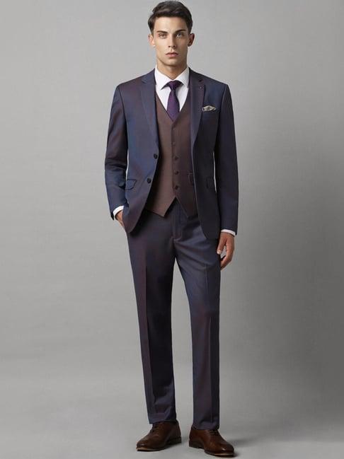 louis philippe navy slim fit texture three piece suit