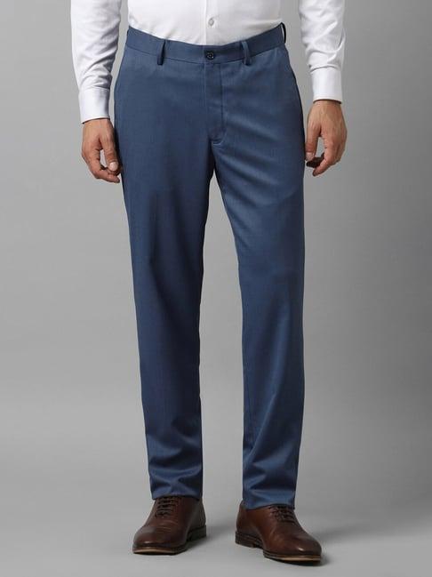 louis philippe navy slim fit texture trousers