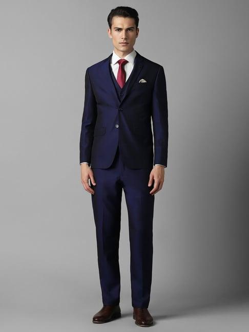 louis philippe navy slim fit textured three piece suit