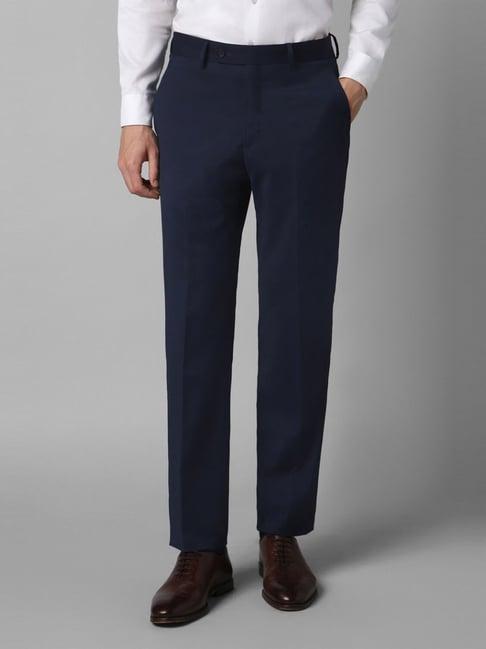 louis philippe navy slim fit textured trousers