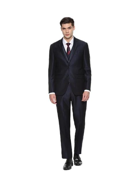 louis philippe navy textured slim fit suit