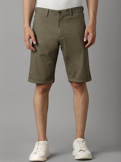 louis philippe olive cotton slim fit shorts