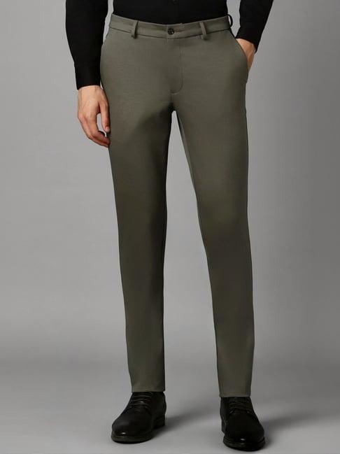 louis philippe olive cotton slim fit trousers