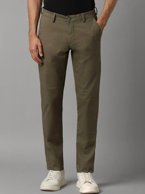 louis philippe olive cotton slim fit trousers