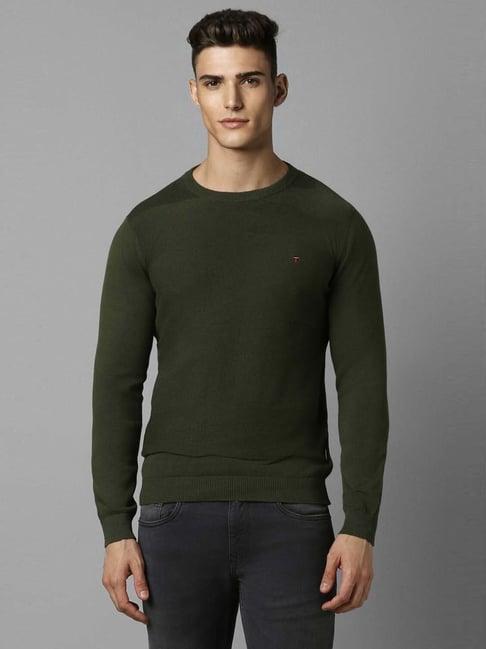 louis philippe olive green cotton regular fit camouflage sweater