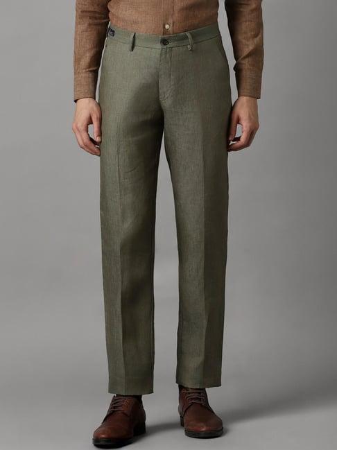 louis philippe olive linen slim fit texture trousers