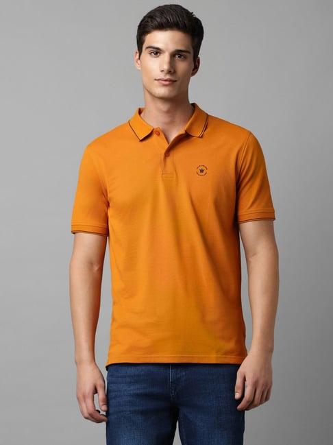 louis philippe orange cotton regular fit polo t-shirt