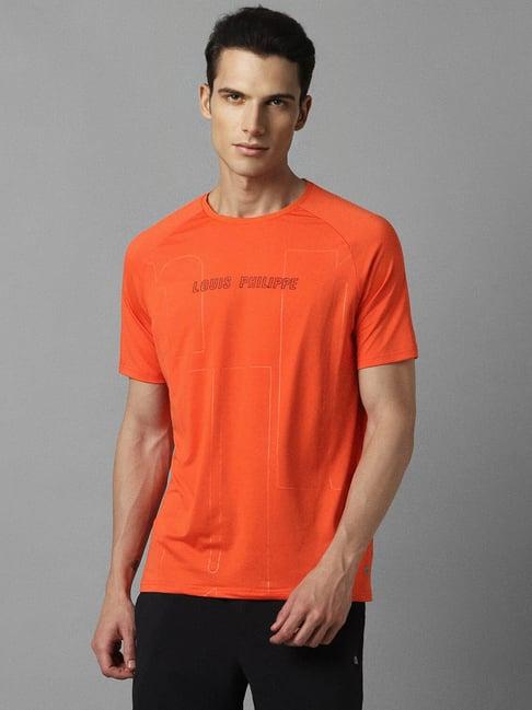 louis philippe orange slim fit printed t-shirt