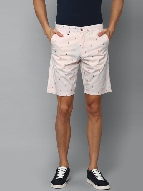 louis philippe peach cotton slim fit printed shorts