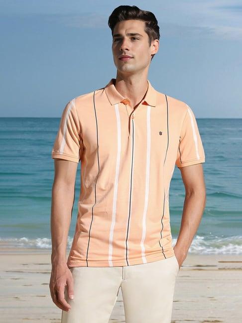 louis philippe peach cotton slim fit striped polo t-shirt