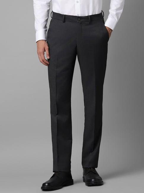 louis philippe permapress black slim fit flat front trousers