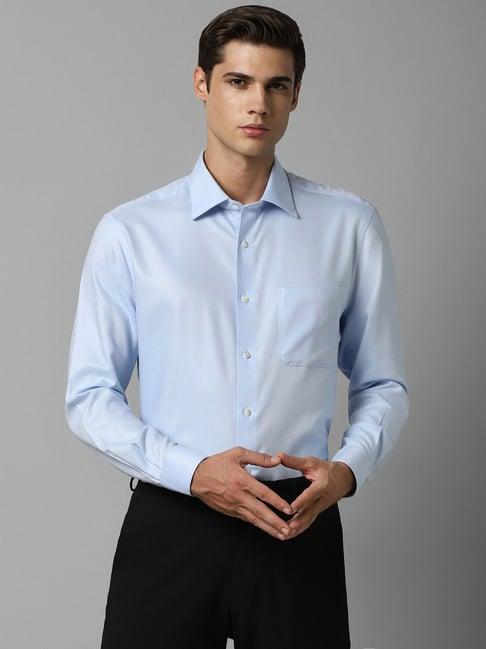 louis philippe permapress blue cotton regular fit shirt