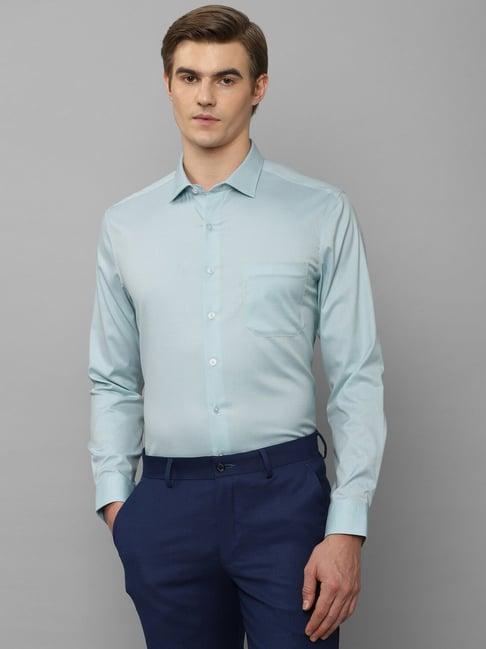 louis philippe permapress blue cotton slim fit shirt