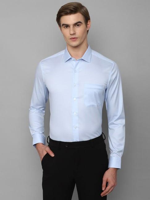 louis philippe permapress blue cotton slim fit shirt