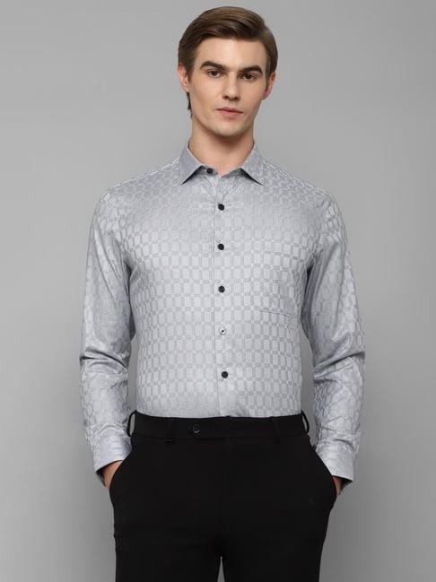 louis philippe permapress grey cotton slim fit checks shirt