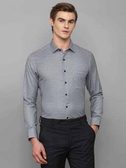 louis philippe permapress grey cotton slim fit printed shirt