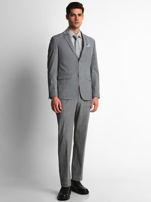 louis philippe permapress grey slim fit checks two piece suit