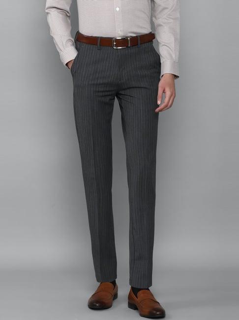 louis philippe permapress grey slim fit striped trousers