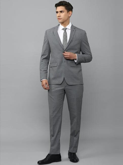 louis philippe permapress grey slim fit striped two piece suit