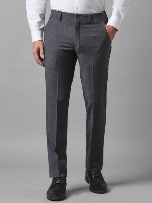 louis philippe permapress grey slim fit texture trousers
