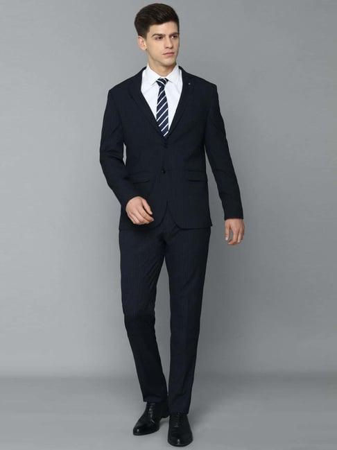 louis philippe permapress navy blue slim fit striped two piece suits