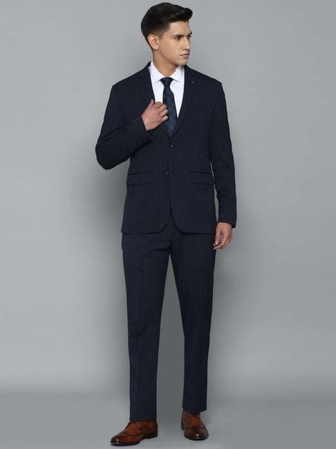 louis philippe permapress navy slim fit striped two piece suit