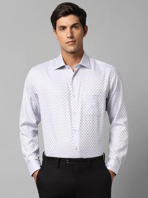 louis philippe permapress white cotton regular fit printed shirt