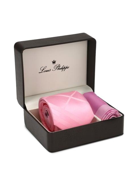 louis philippe pink checks tie & pocket square - pack of 2
