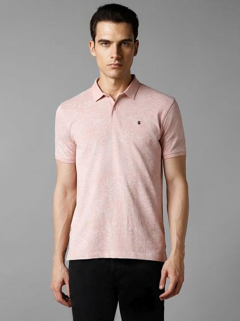 louis philippe pink cotton slim fit printed polo t-shirt