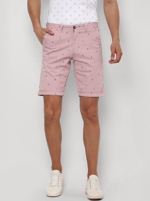 louis philippe pink cotton slim fit printed shorts