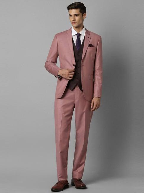 louis philippe pink slim fit textured three piece suit