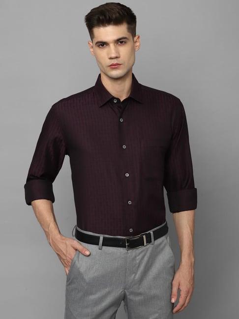 louis philippe purple cotton regular fit striped shirt