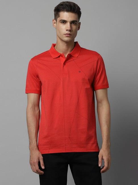 louis philippe red cotton regular fit printed polo t-shirt