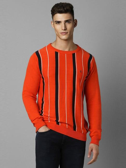 louis philippe red cotton regular fit striped sweater