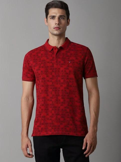 louis philippe red slim fit printed polo t-shirt