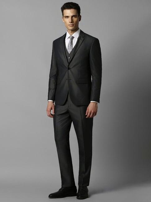 louis philippe shine black slim fit texture three piece suit
